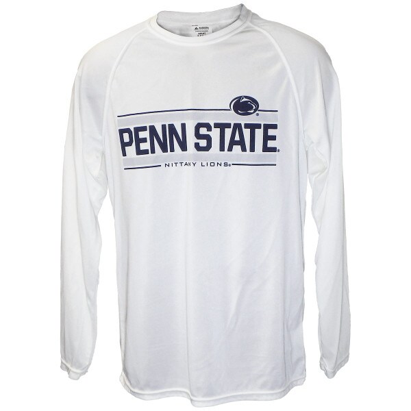 white long sleeve performance shirt with navy Penn State Nittany Lions and Athletic Logo